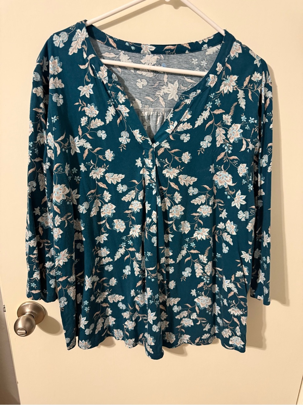 croft & barrow Teal Floral V-Neck Tunic Top